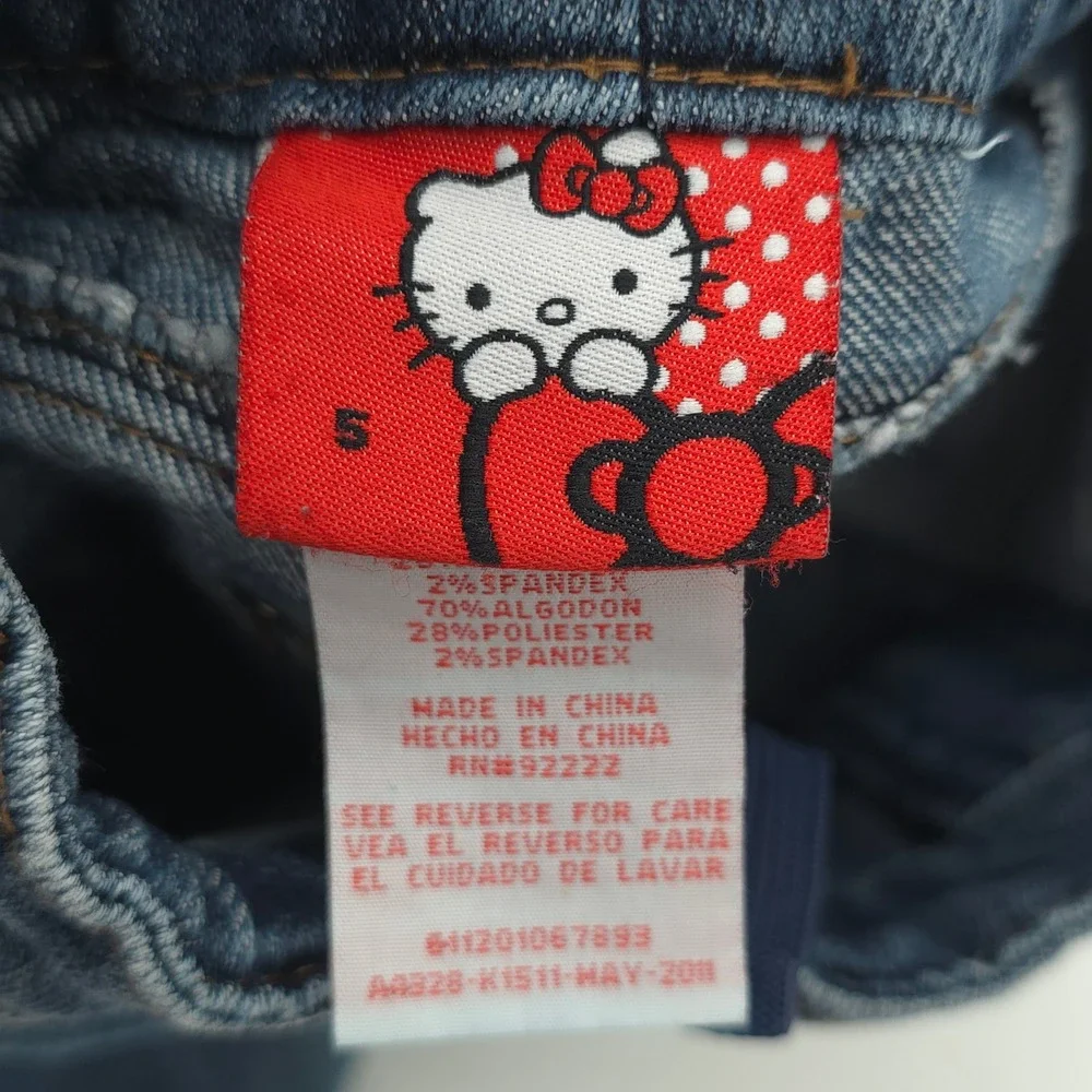 Hello Kitty Sanrio Girls Sequin Patch Denim Jeans 2011 Vintage Era Size 5